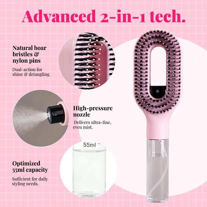 Hairbrush with Spray Bottle 2in1