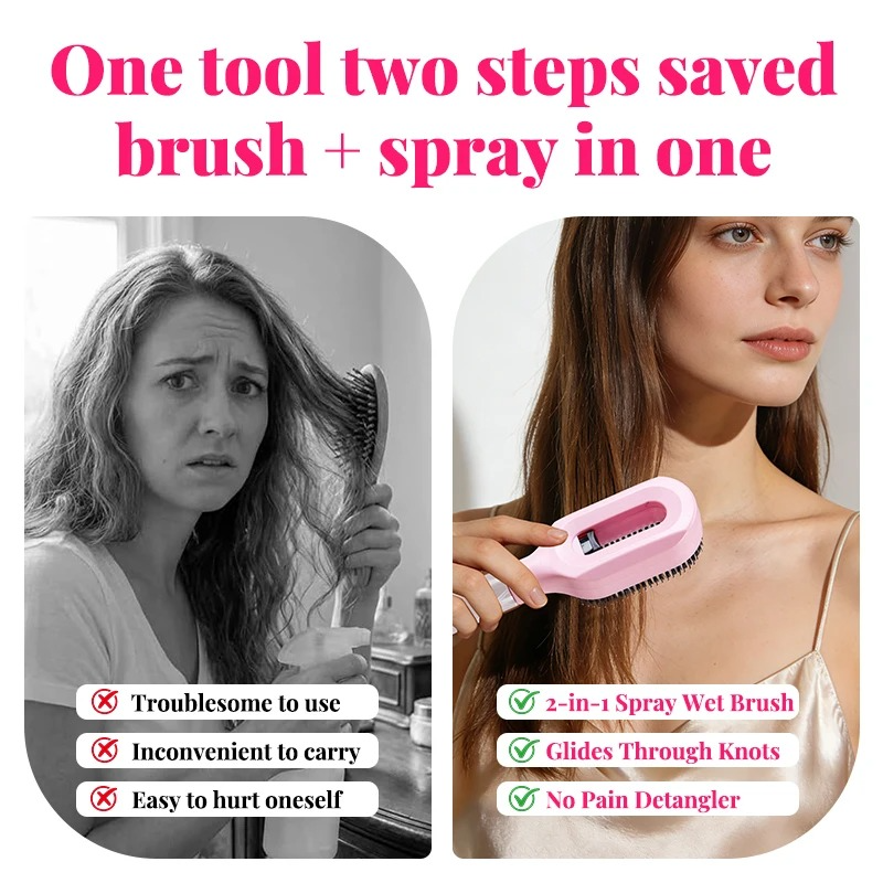Hairbrush with Spray Bottle 2in1