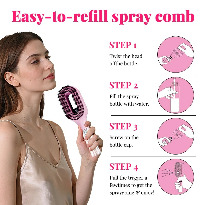 Hairbrush with Spray Bottle 2in1